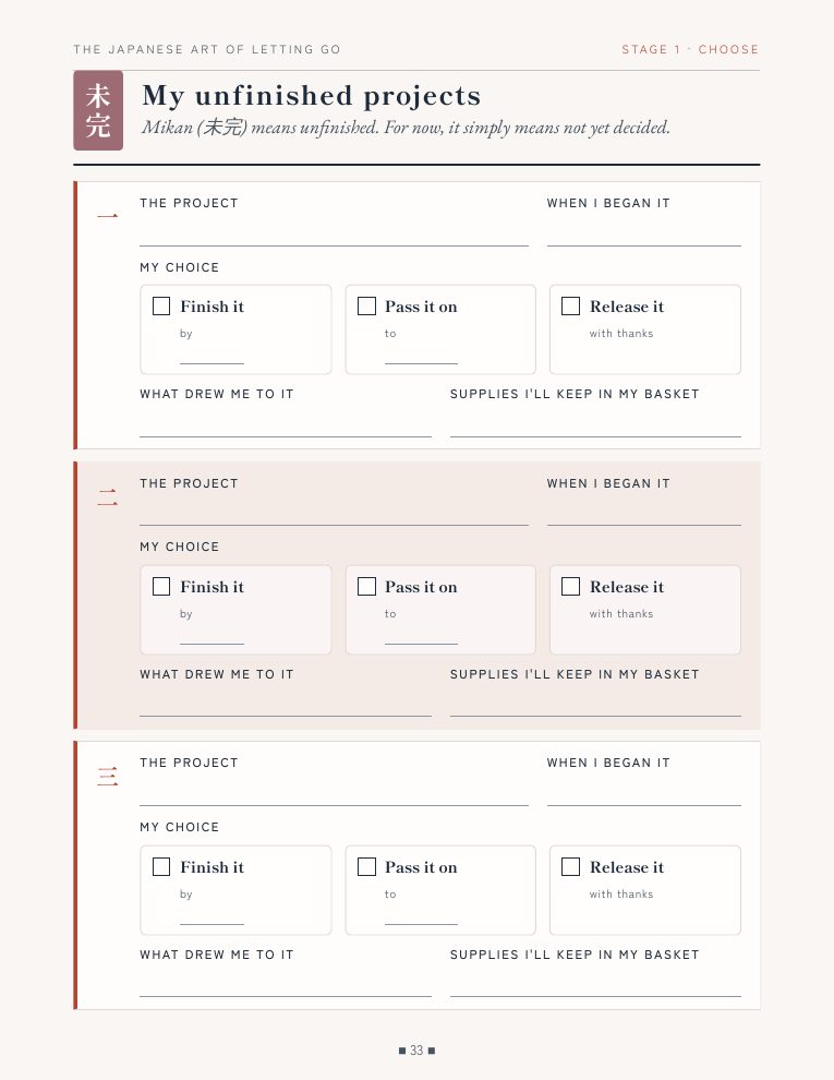 Unfinished projects worksheet